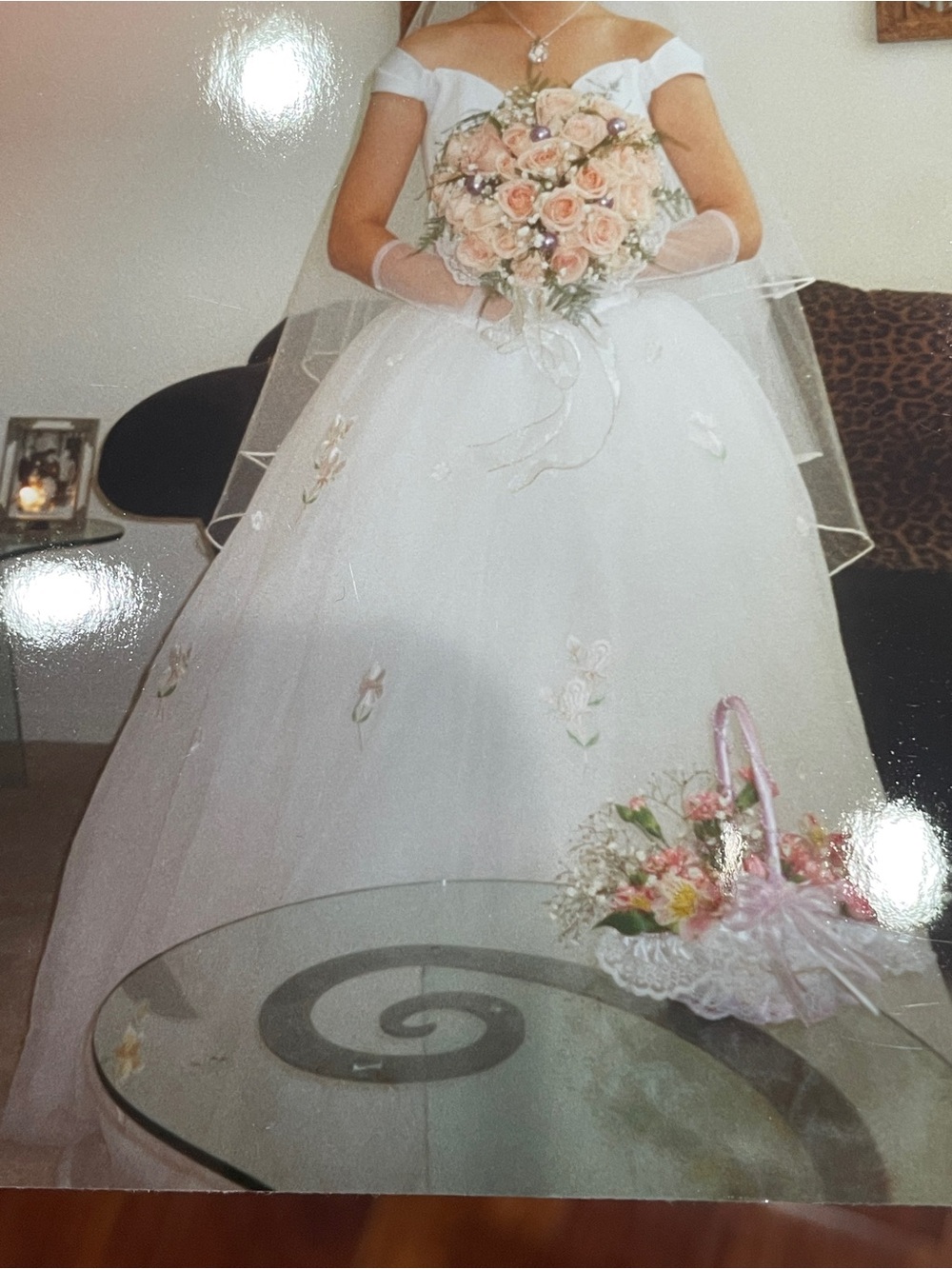 Beautiful White Off-Shoulder wedding Flower-Appliqué Dress